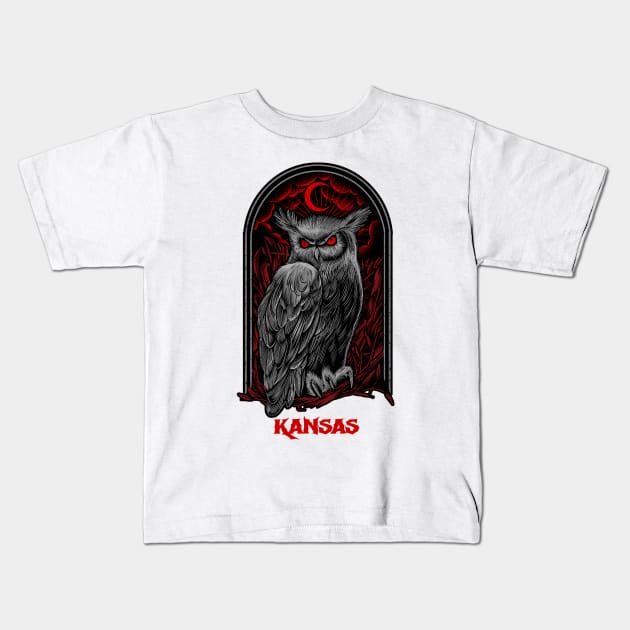 The Moon Owl Kansas Kids T-Shirt by Pantat Kering